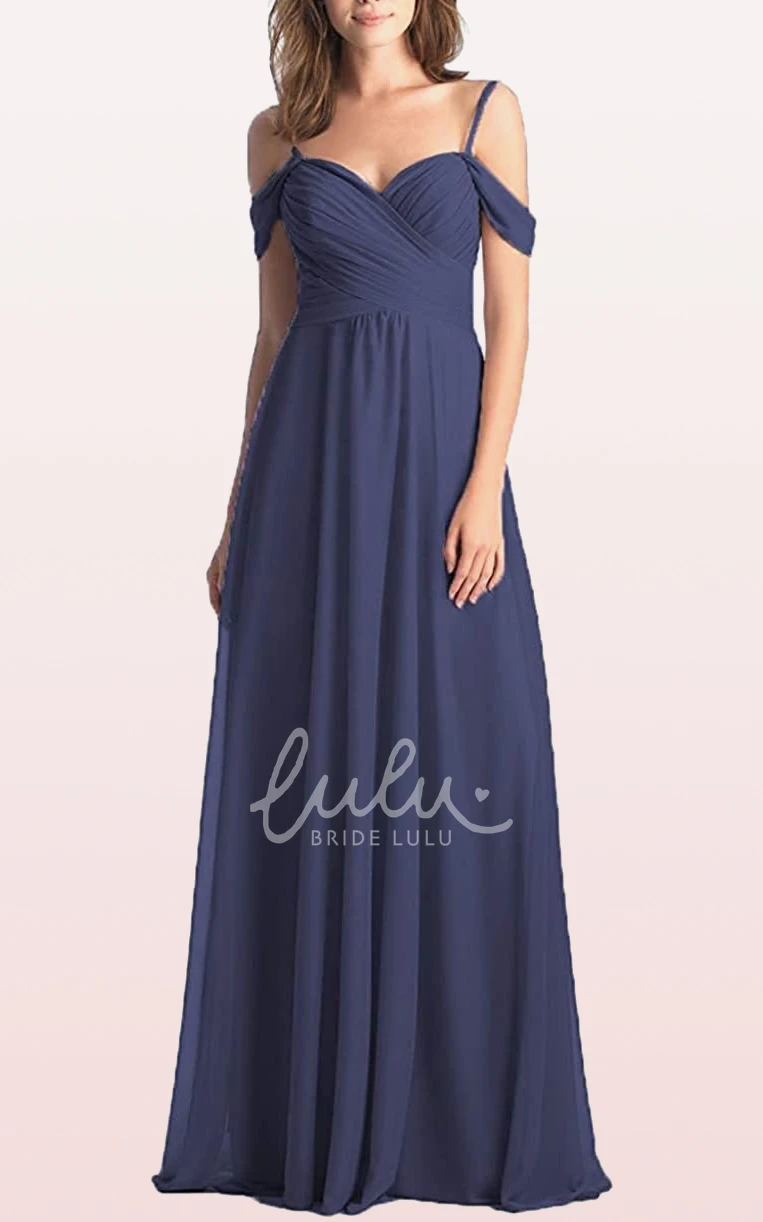 Off-the-Shoulder Chiffon A-Line Bridesmaid Dress with Criss Cross and Floor-length