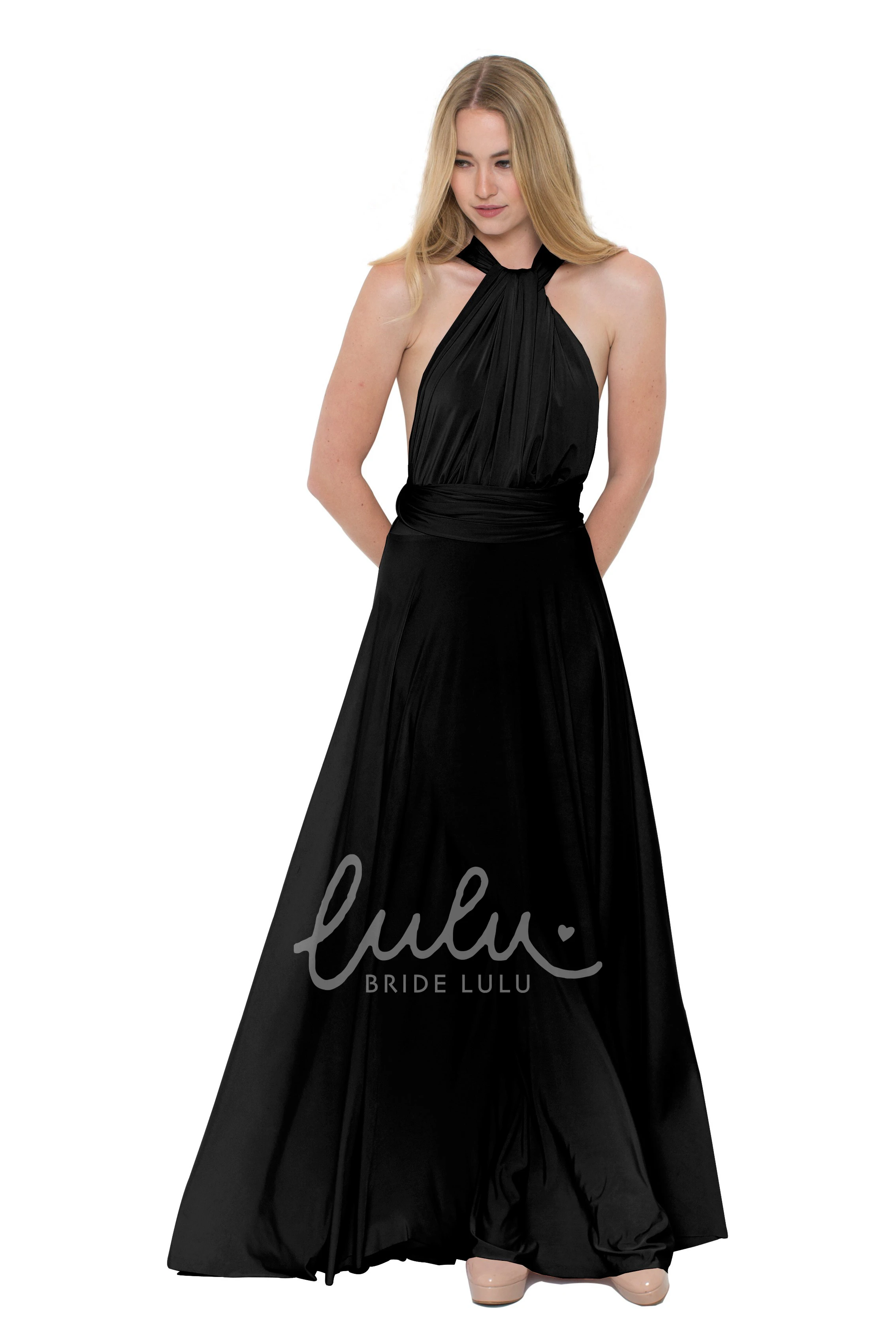 V-Neck Ruched Chiffon Bridesmaid Dress Floor-Length Sleeveless Convertible Multi-Color