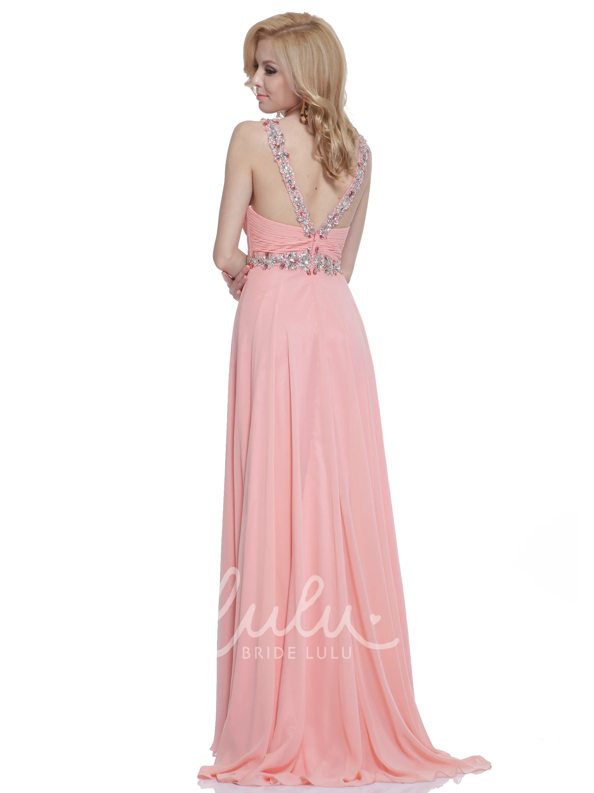 Chiffon A-Line Dress with Ruching Beading and Straps for Prom