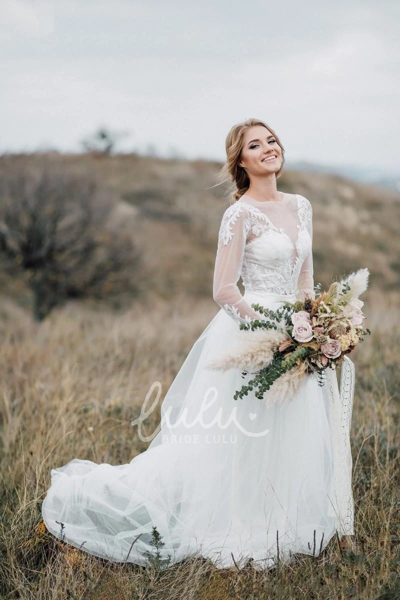 Glamorous Bohemian Lace Two Piece Tulle Wedding Dress with Appliques Classy Bridal Gown