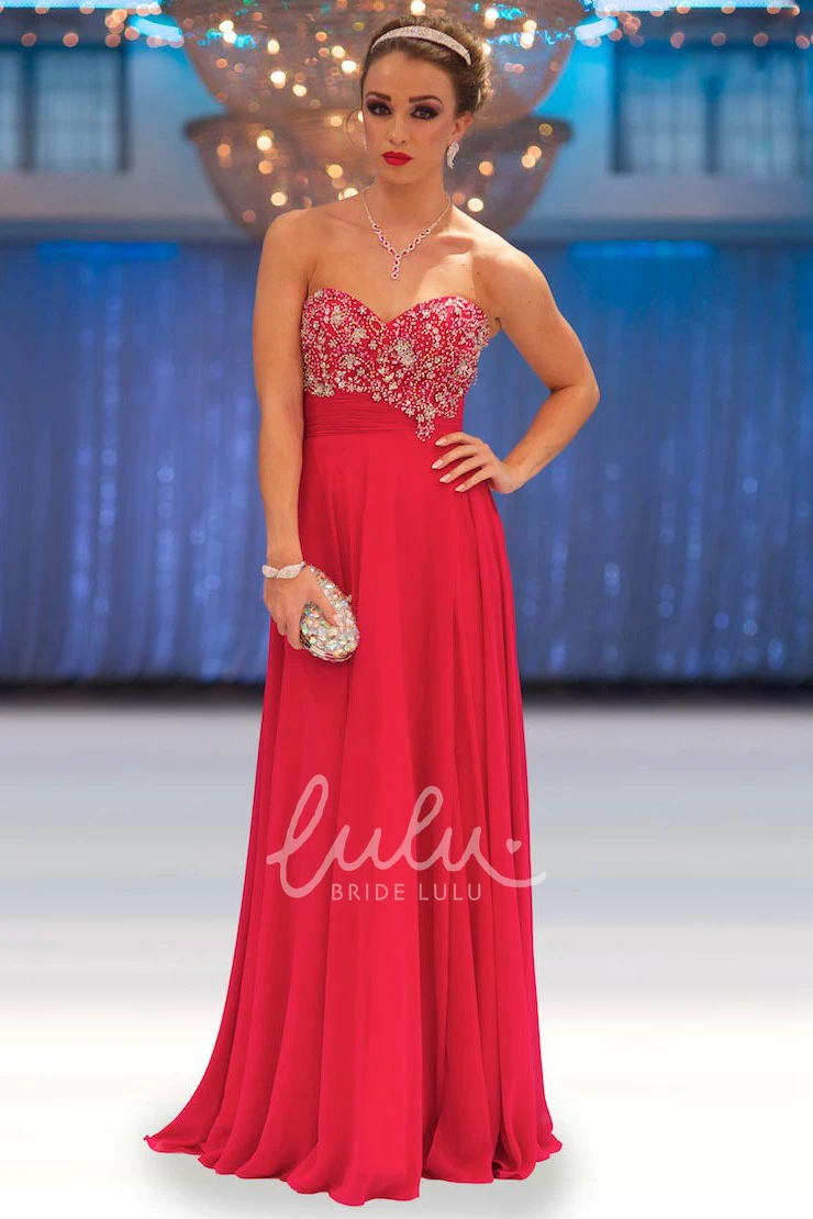 Chiffon Sweetheart Sheath Prom Dress with Beading and Pleats Floor-Length