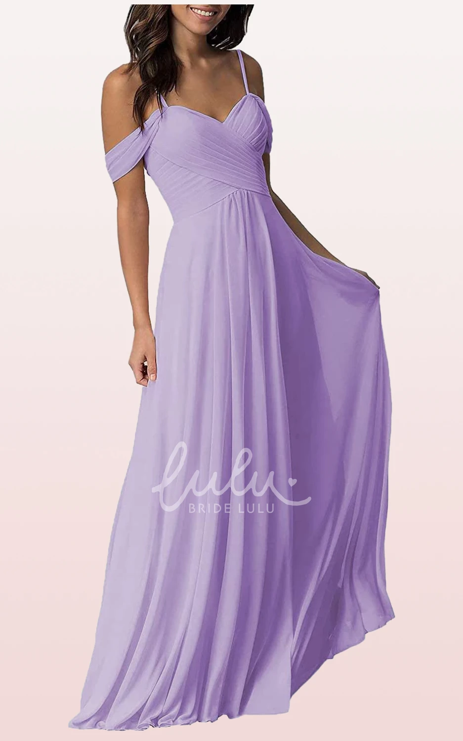 Off-the-Shoulder Chiffon A-Line Bridesmaid Dress with Criss Cross and Floor-length