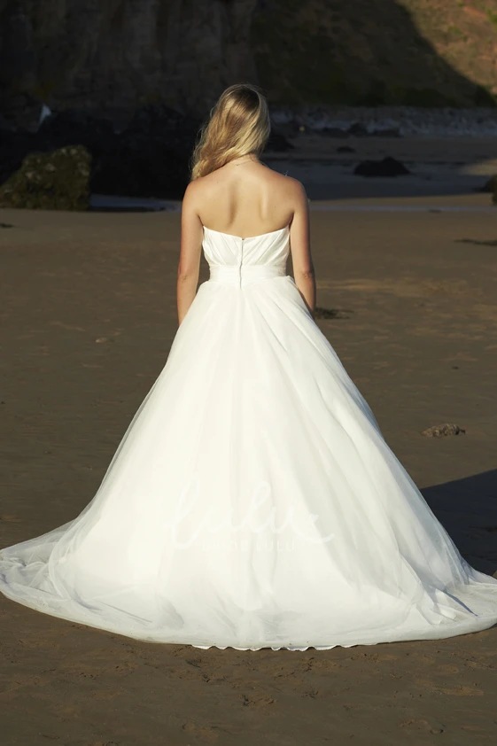 Strapless Tulle&Satin Broach Sleeveless Ball Gown Wedding Dress with Ruching Classic Wedding Dress