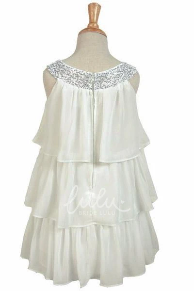 Embroidered Sequins Flower Girl Dress Chiffon Fabric