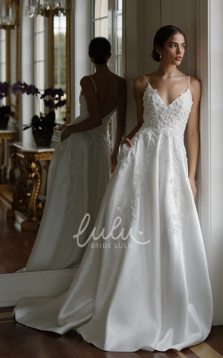 Ethereal Beach Wedding Dress A-Line Satin with Beading and Open Back