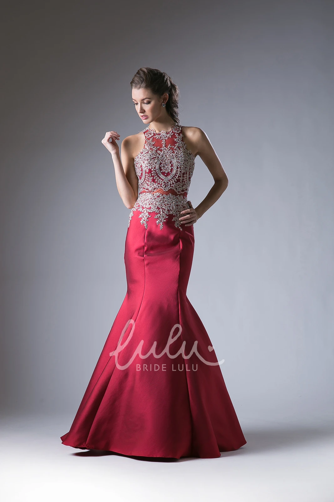 Long Sleeveless Backless Formal Dress with Appliques and Beading
