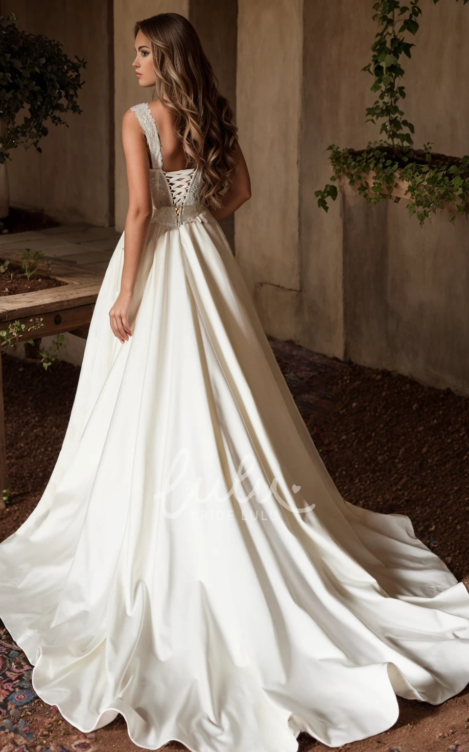 Modern A-Line Boho Lace Sleevesless Wedding Dress Elegant Beach Corset Back Bridal Gown with Applique