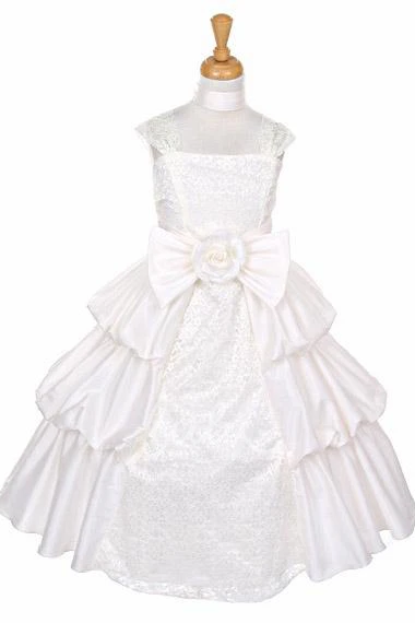 Lace Flower Girl Dress Ankle-Length with Sash and Bow