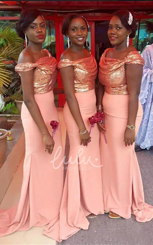 Off-shoulder Chiffon Sequined Trumpet Dress for Formal Occasions