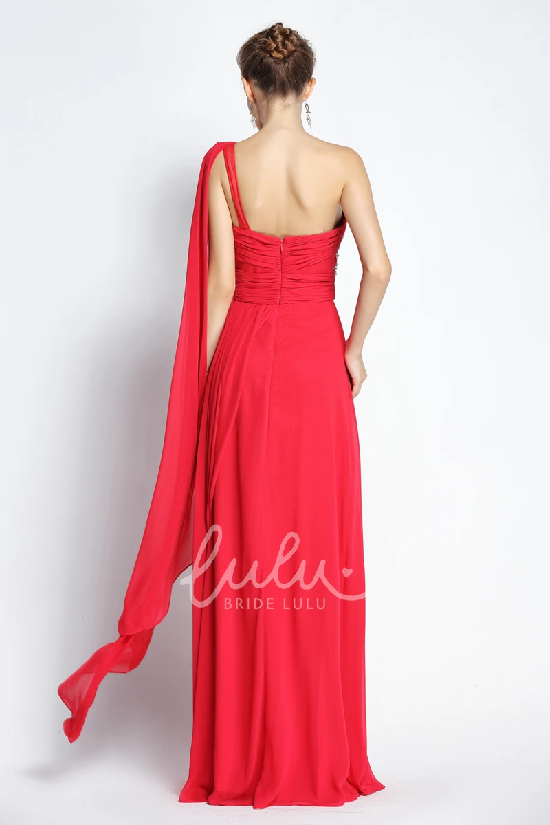 A-Line Chiffon Prom Dress Floor-length One-shoulder + Beading + Modern