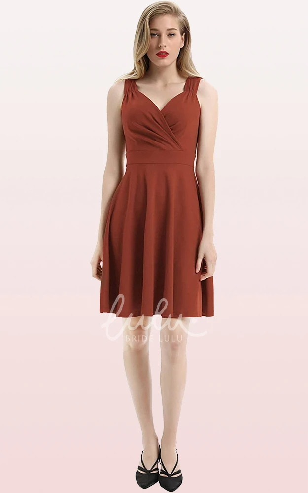Sleeveless A Line Jersey V-neck Cocktail Dress with Ruffles Casual Prom Dress