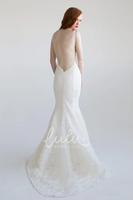 Sheath Lace Wedding Dress Appliqued V-Neck Floor-Length Elegant