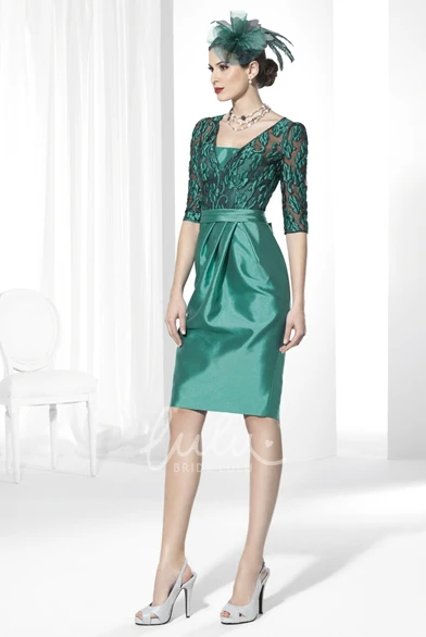 Knee-Length Bow-Embellished Half-Sleeve Satin Prom Dress