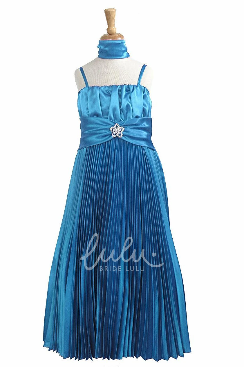 Satin Cape Flower Girl Dress with Broach Floor-Length