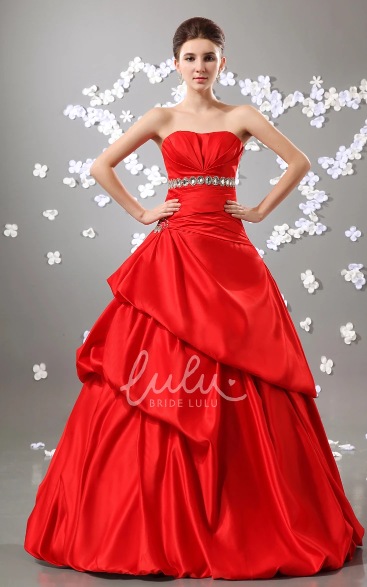 Stunning Strapless Satin Ball Gown Prom Dress with Ruffles Elegant A-Line