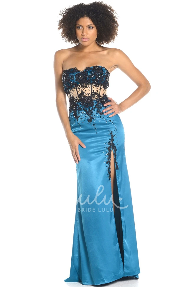 Sheath Sleeveless Sweetheart Satin Prom Dress Classy Long Dress with Appliques