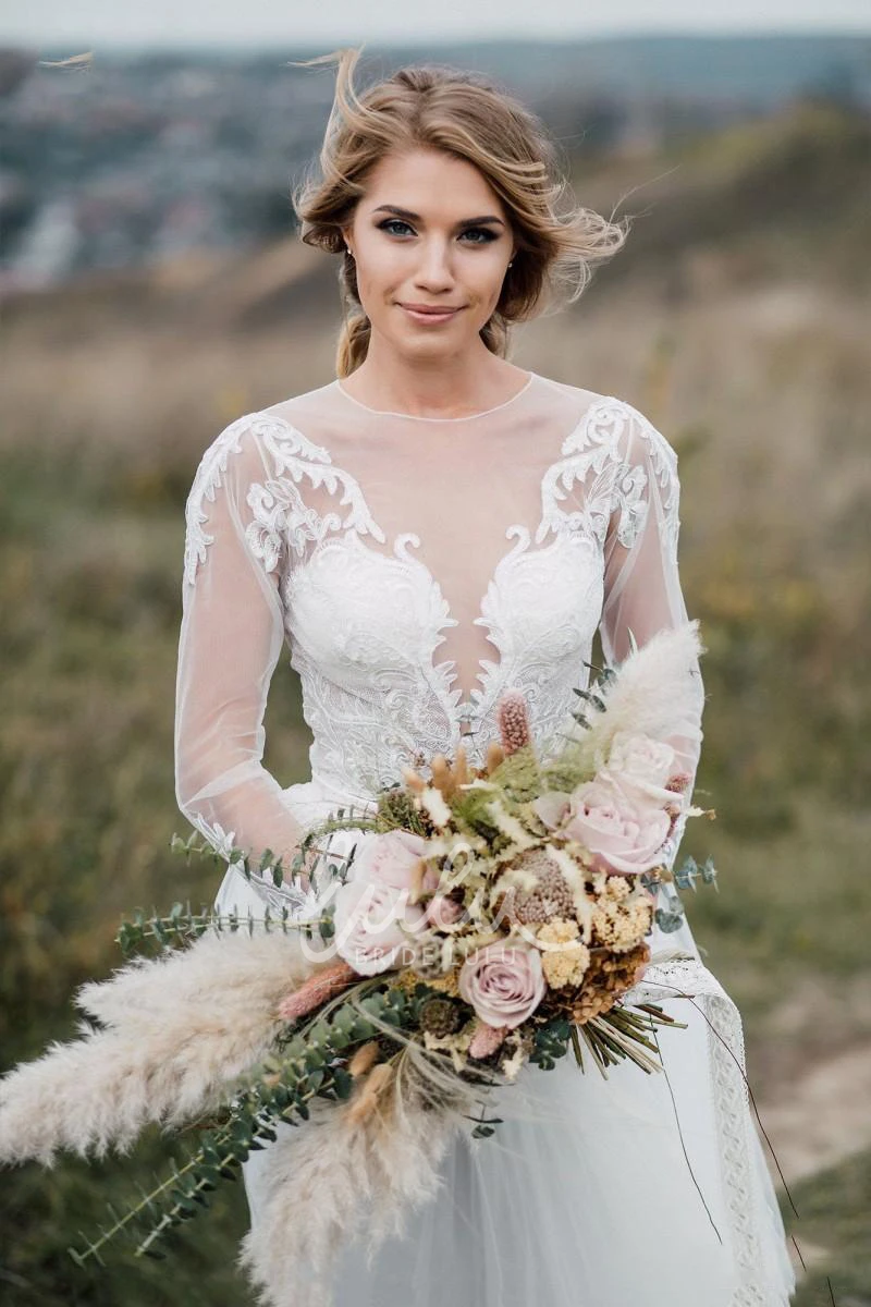 Glamorous Bohemian Lace Two Piece Tulle Wedding Dress with Appliques Classy Bridal Gown