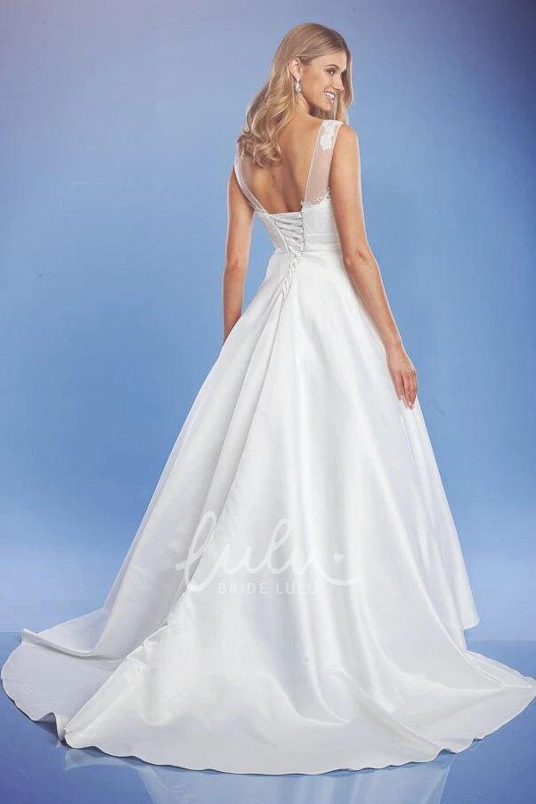 Satin Wedding Dress with Court Train and Corset Back A-Line Style