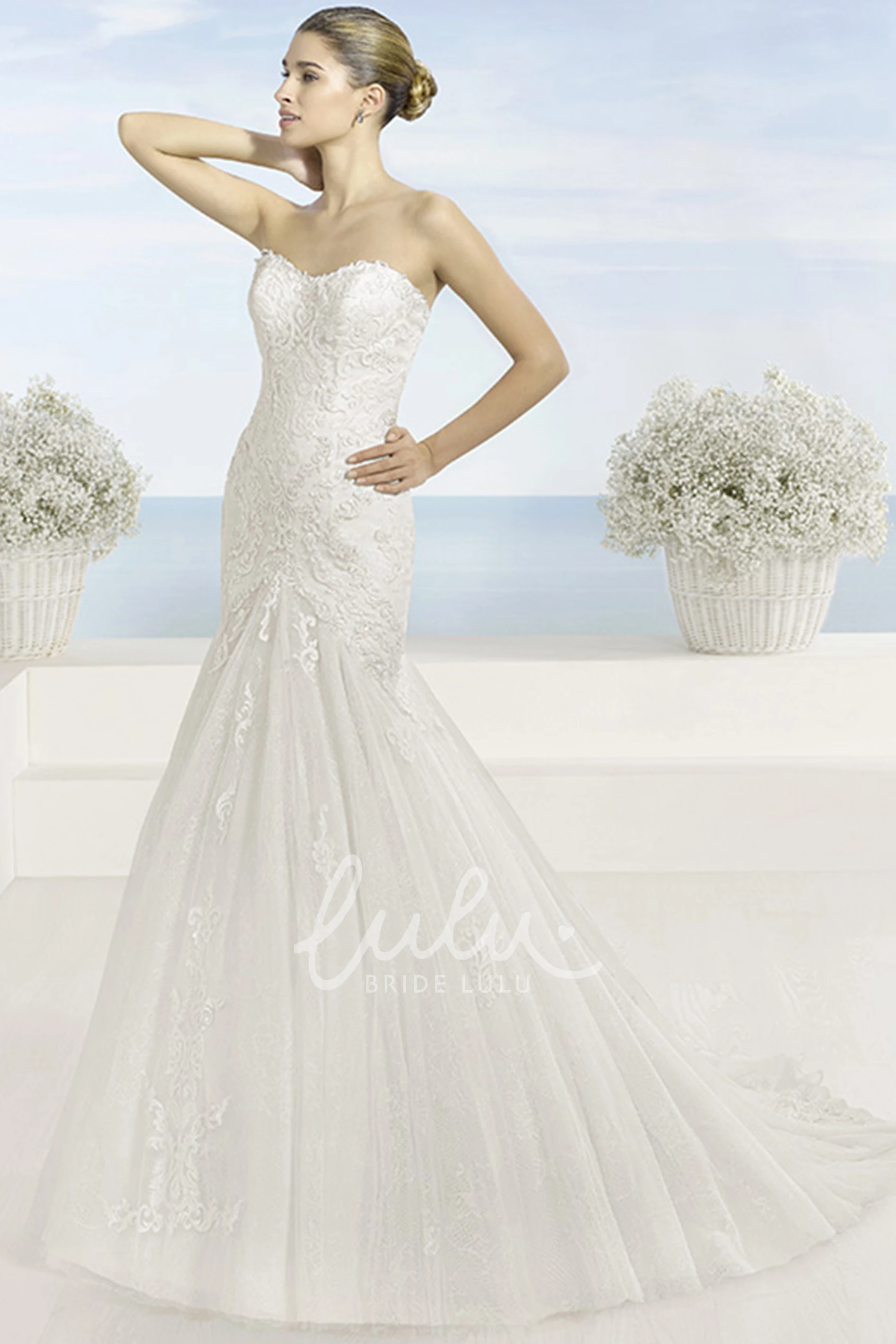 Mermaid Sweetheart Lace Wedding Dress with Pleats and Low V-Back