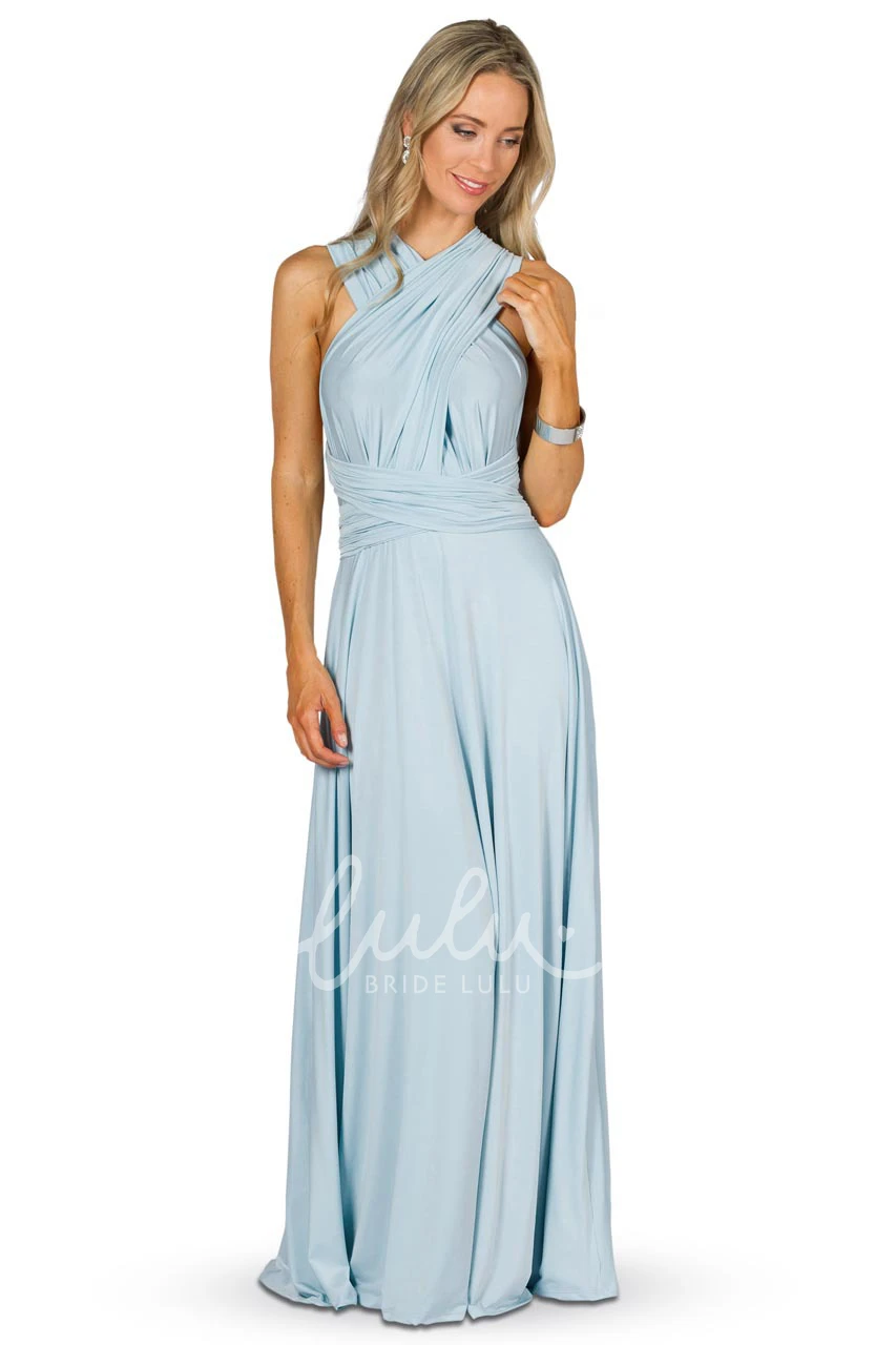 Sleeveless V-Neck Chiffon Bridesmaid Dress with Ribbon and Straps Elegant Convertible Style