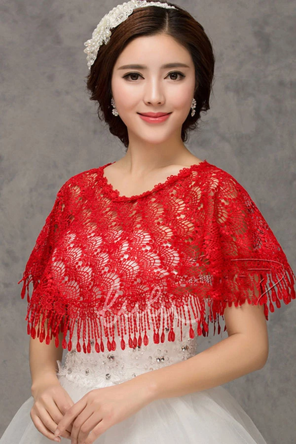 High-end Lace Red Word Collar Shoulder Cape Shawl Dress New Modern Women's Formal Wear