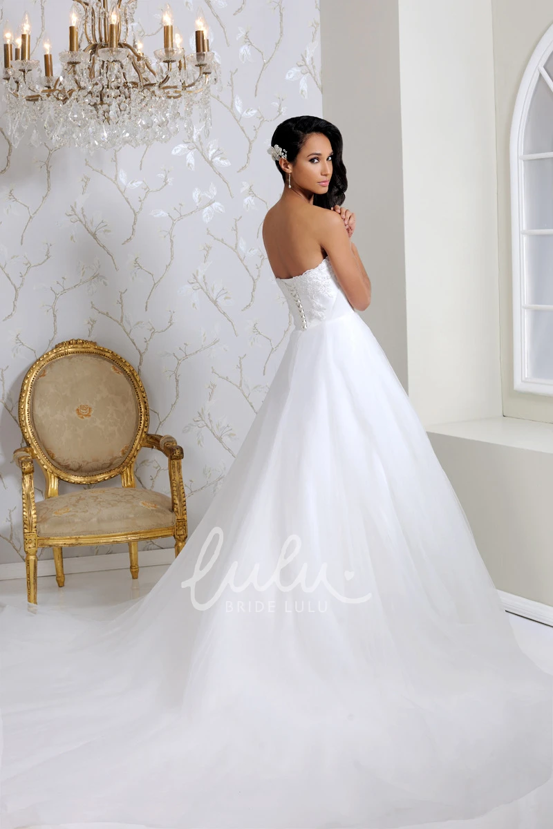 Tulle Wedding Dress with Chapel Train Strapless & Appliqued