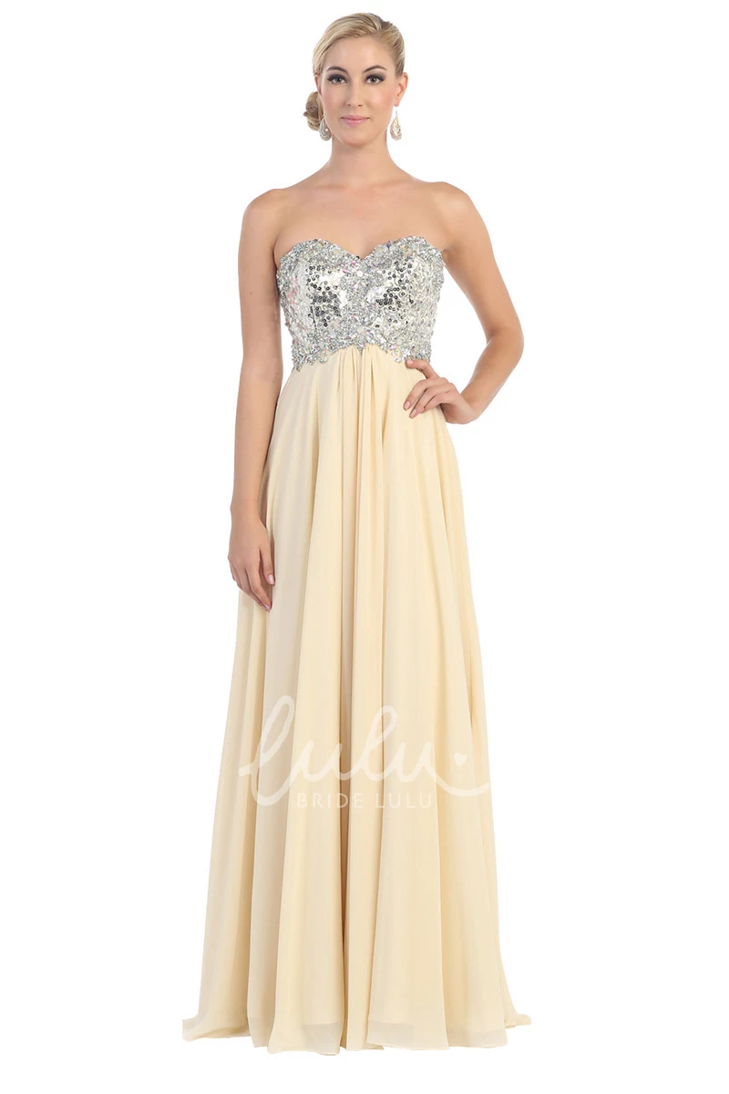 Sweetheart Chiffon Backless Prom Dress with Sequins and Pleats