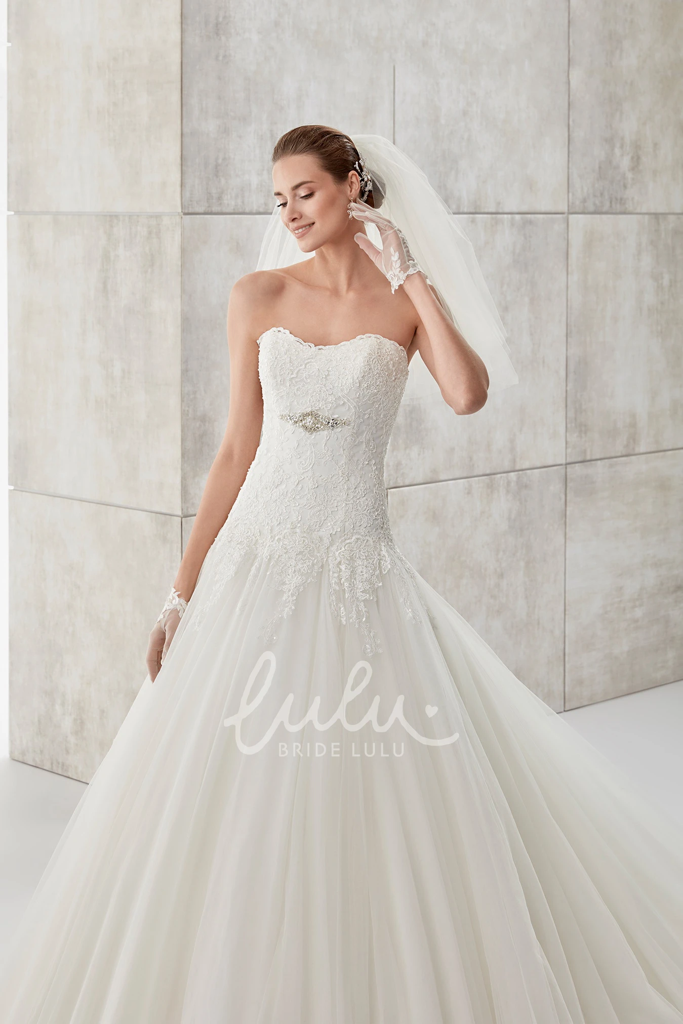 Lace A-line Wedding Dress with Strapless Bodice and Tulle Skirt