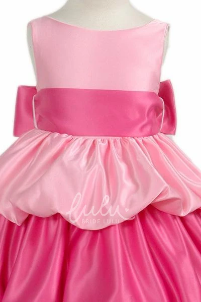 Tiered Satin Sleeveless Tea-Length Flower Girl Dress Classy Bridesmaid Dress
