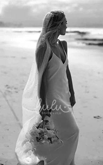 Simple Satin Garden Wedding Dress with Spaghetti Straps Sheath Open Back