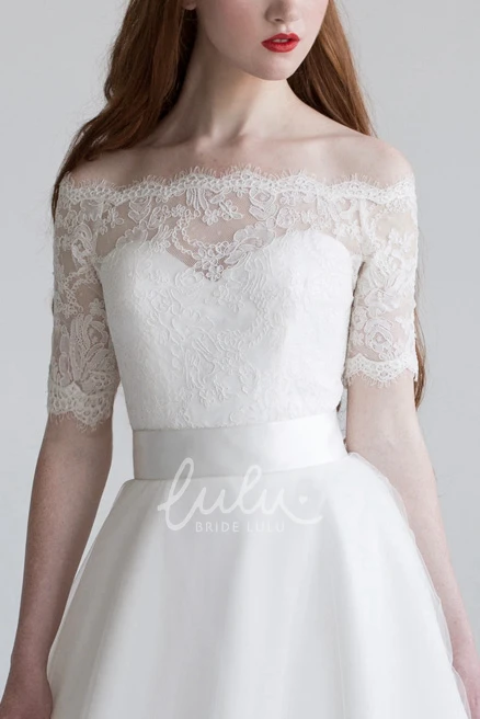 Ball Gown Tulle Satin Spring Wedding Dress Appliqued Off-The-Shoulder Bow