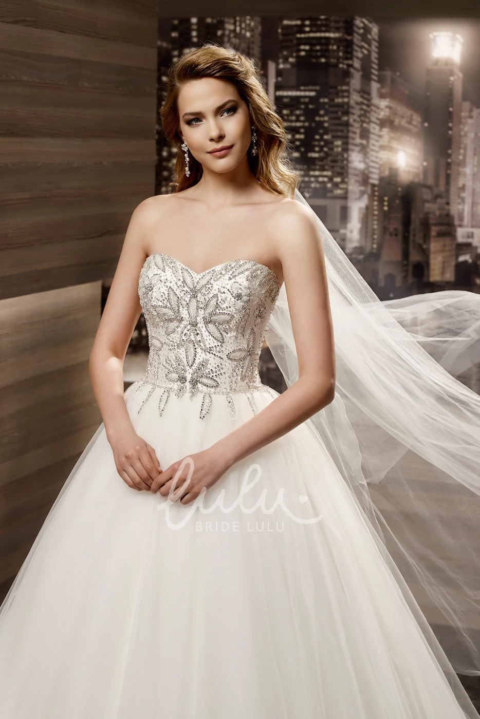 Floral Beaded Sweetheart A-Line Wedding Dress with Brush Train