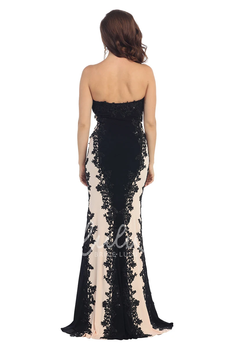 Strapless Lace Jersey Pencil Bridesmaid Dress with Appliques