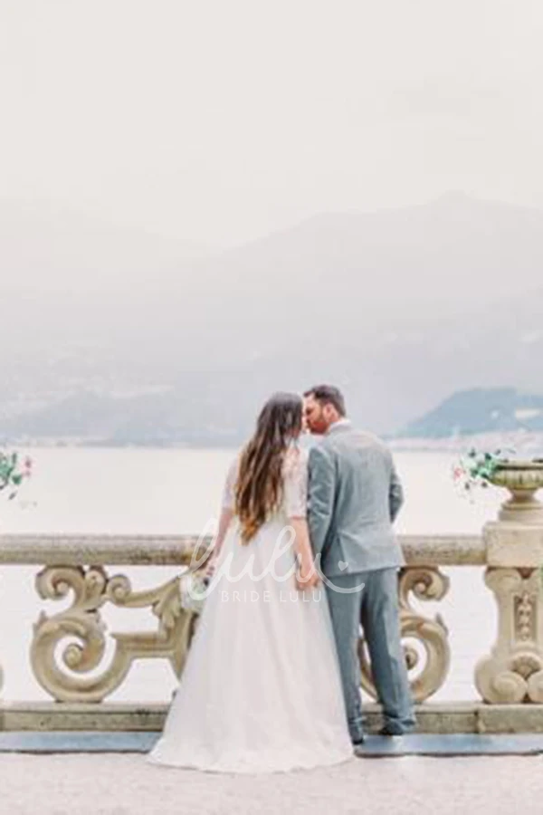 Off-shoulder Lace A-line Wedding Dress with Zipper Closure