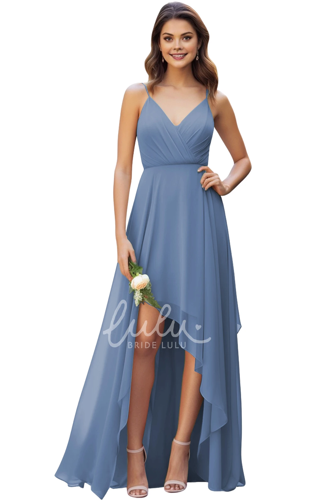 A-Line Chiffon Spaghetti V-neck Bridesmaid Dress Gorgeous 2025 Women's Flowy Unique