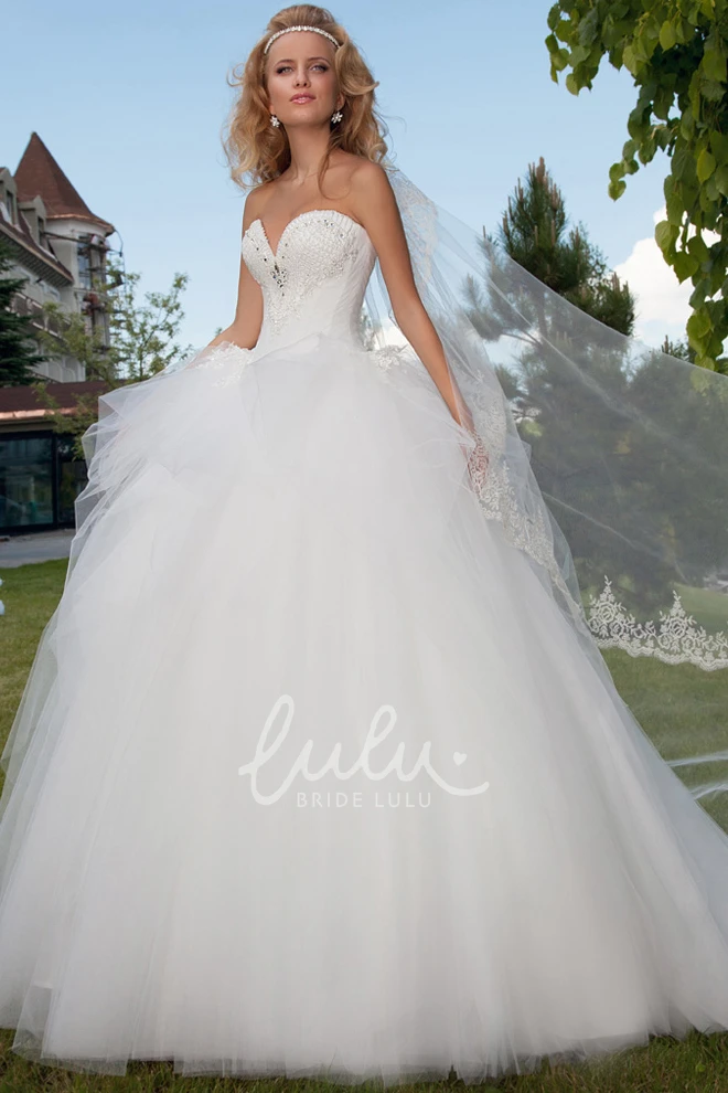 Sweetheart Ruffled Tulle Wedding Dress with Court Train and Beading Beaded Corset Court Train Ruffled Sweetheart Tulle Wedding Dress