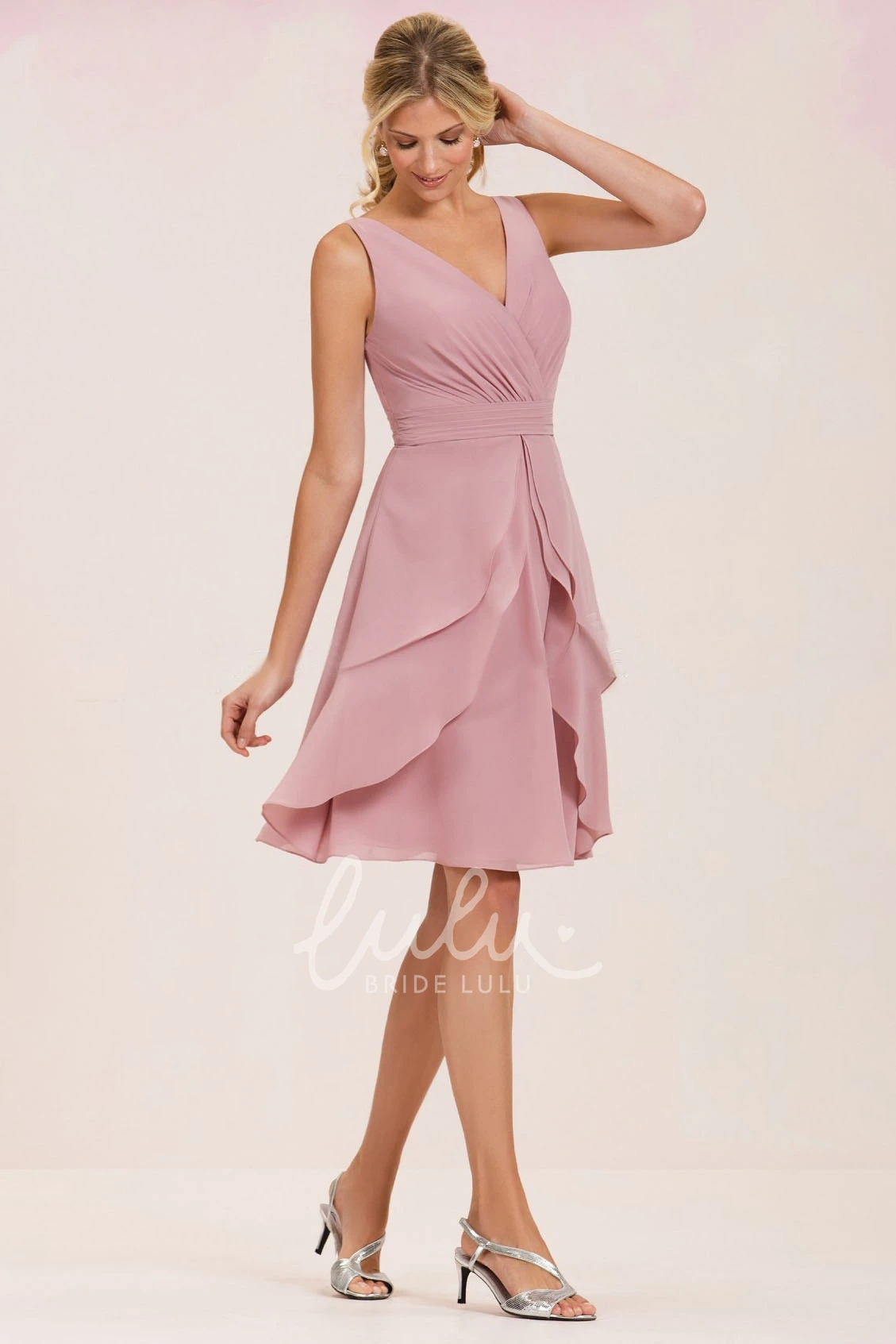 Knee-Length Sleeveless Chiffon Bridesmaid Dress with Ruffles Elegant 2025 Bridesmaid Dress
