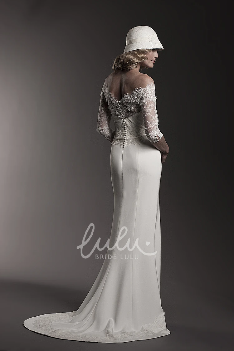 Off-The-Shoulder Jeweled Lace Wedding Dress Floor-Length