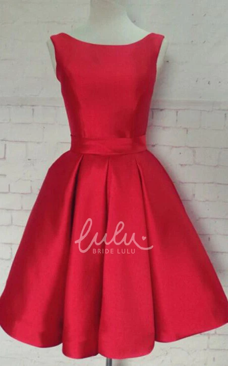 Red Satin Sleeveless Bow Back Cocktail Dress for Women