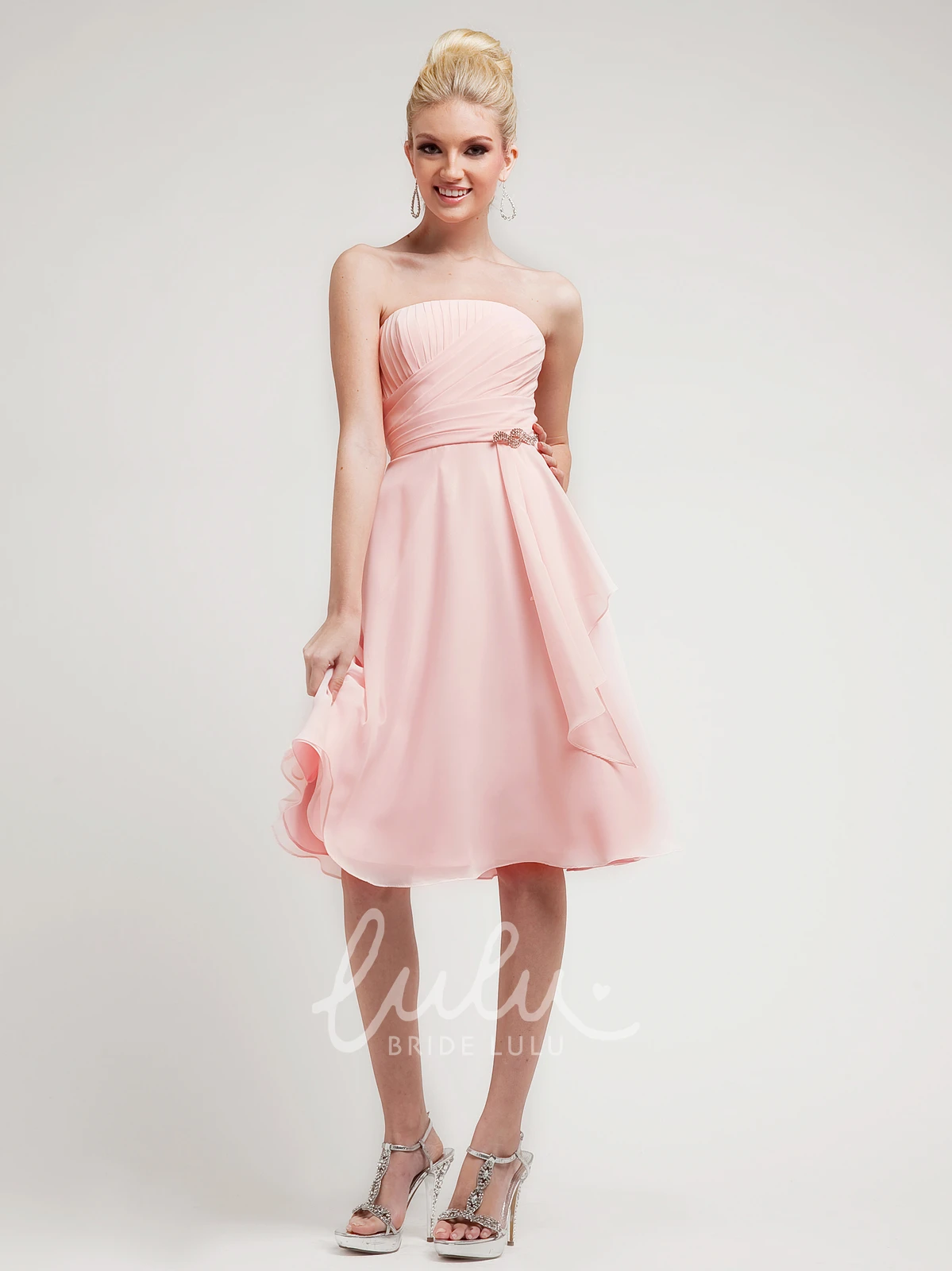 Knee-Length Strapless A-Line Bridesmaid Dress with Chiffon Ruching