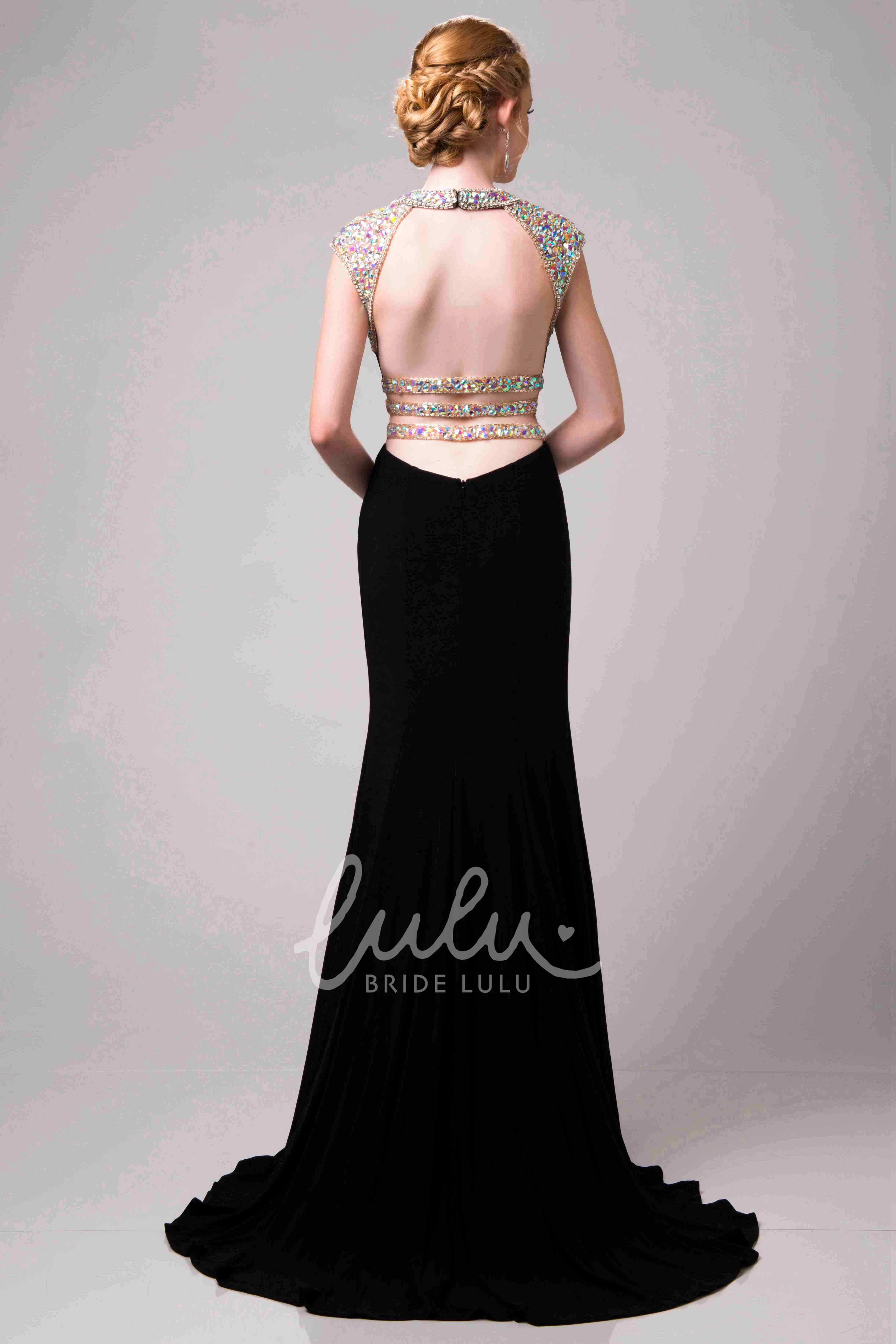 Chiffon Cap Sleeve Prom Dress with Shining Special-Design Bodice Modern Prom Dress