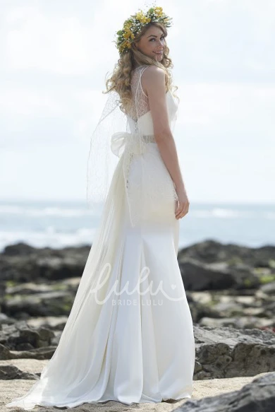 Backless Chiffon Wedding Dress with Bow Long and Flowy Bridal Gown