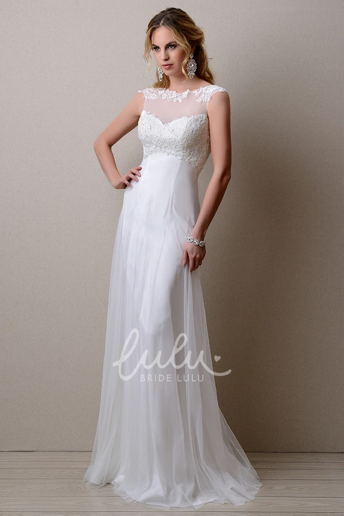 A-Line Tulle Empire Gown with Lace Top and Keyhole Back