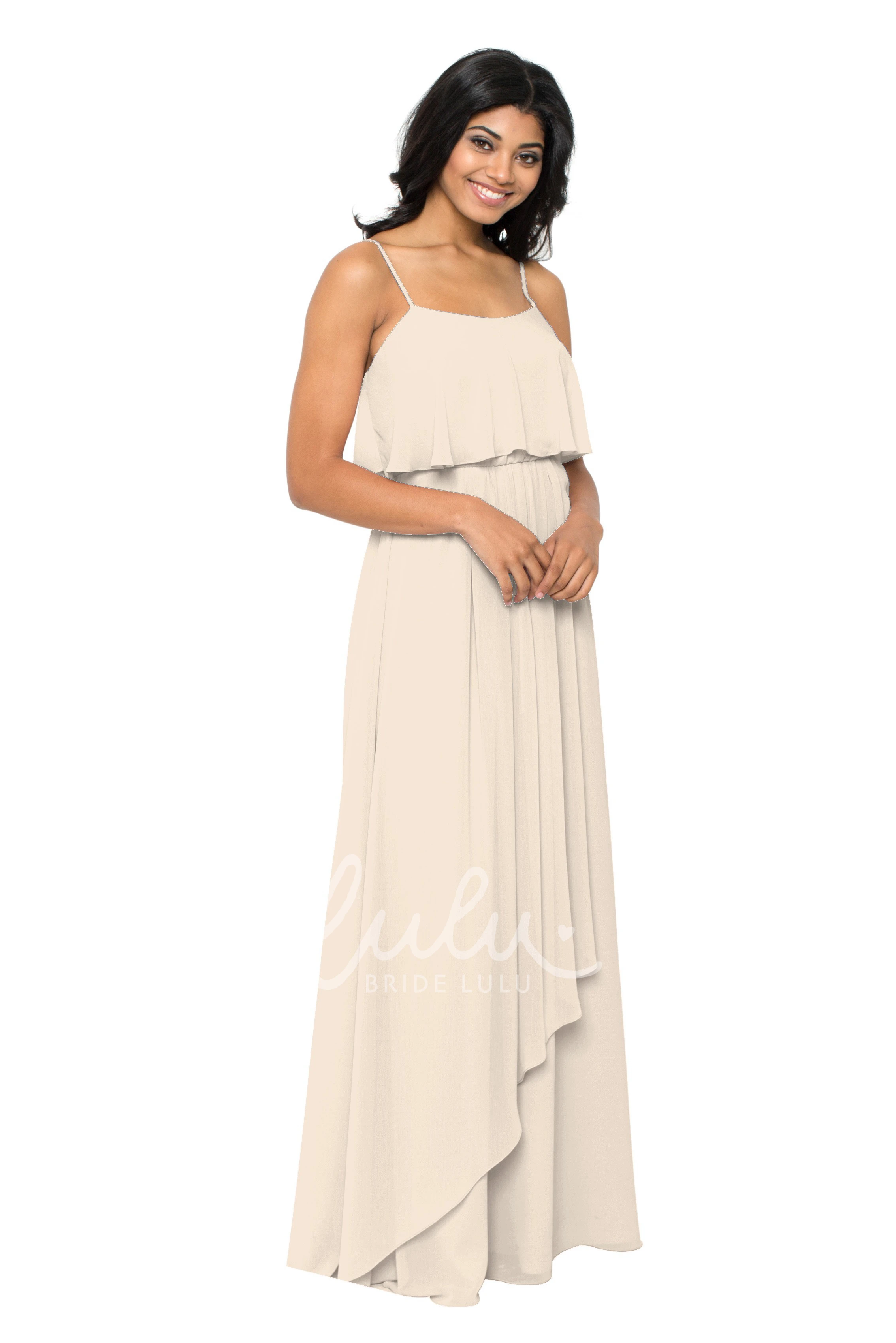 Draped Spaghetti Chiffon Bridesmaid Dress Sleeveless Multi-Color Convertible