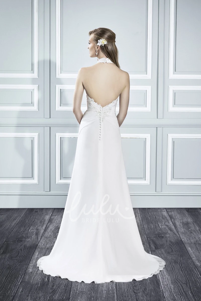 Appliqued Wedding Dress with Beading and Draping A-Line High Neck Sleeveless