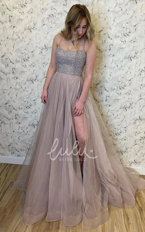 Ethereal A Line Tulle Prom Dress with Split Front Women's Prom Dress 2025