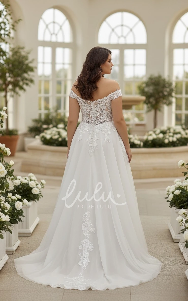 A-Line Plus Size Lace Wedding Dress Off-the-Shoulder Slit Sexy Bridal Gown