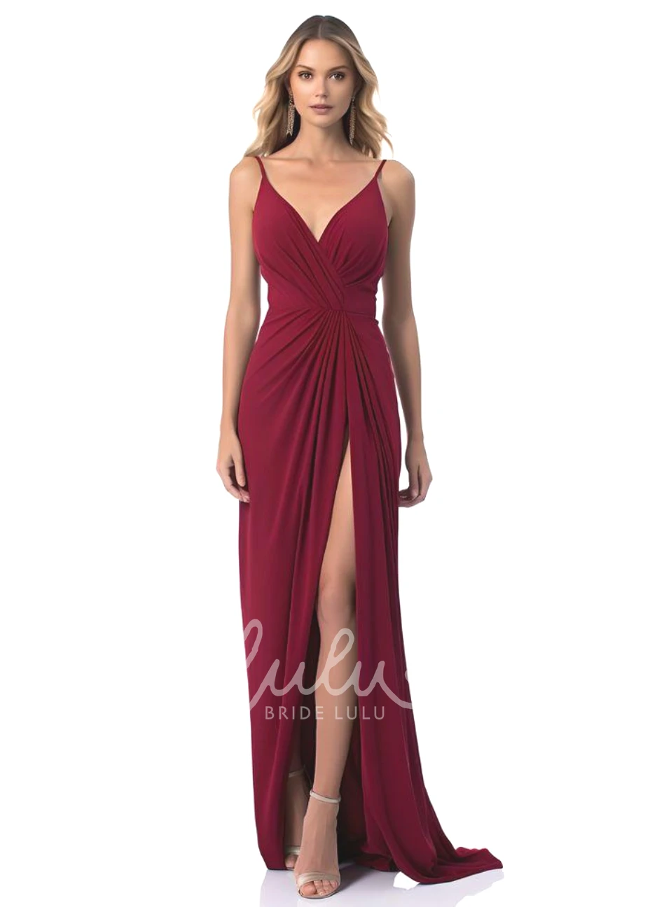 Sexy Mermaid Satin Bridesmaid Dress with V-neck and Split Front 2025 Modern