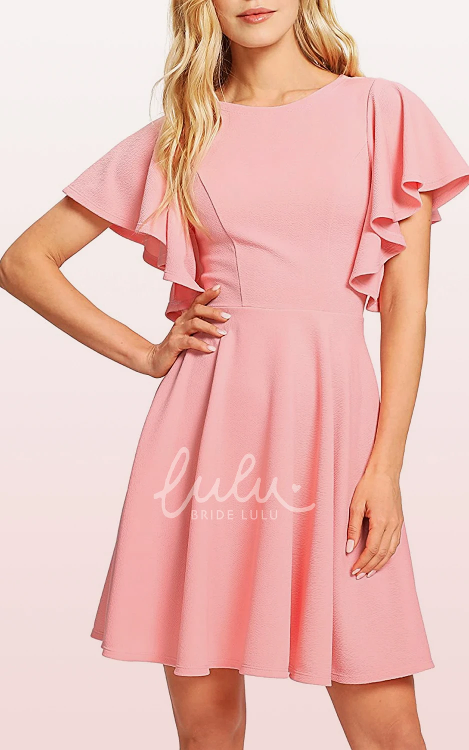 Jersey A-Line Dress Short Sleeve Modest Elegant Pleated Zipper