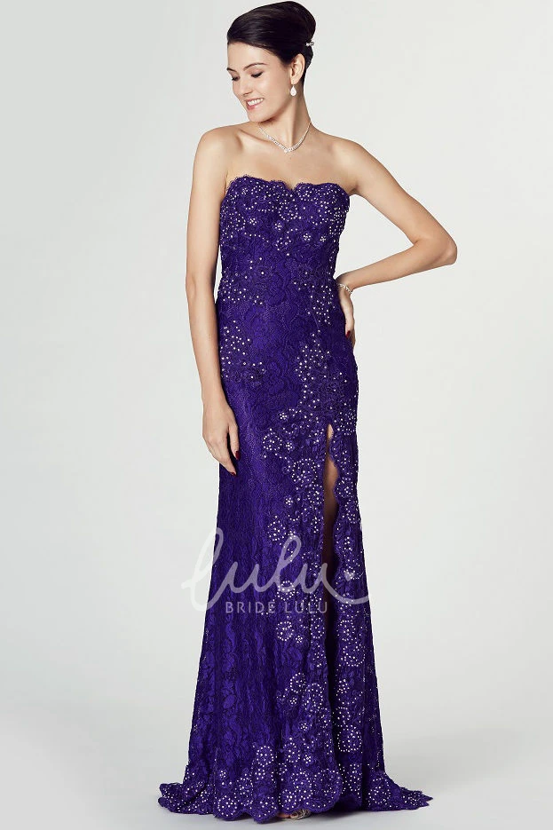 Lace Prom Dress with Beaded Strapless and Split Front Bridesmaid Dress